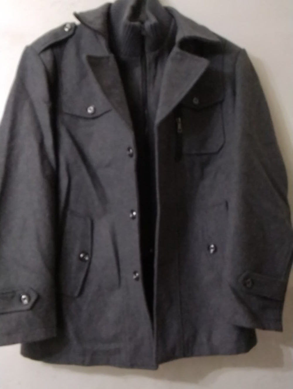 Men's Unbranded Dark Gray Wool Blend Military-Style Jacket Overcoat Sz 2XL